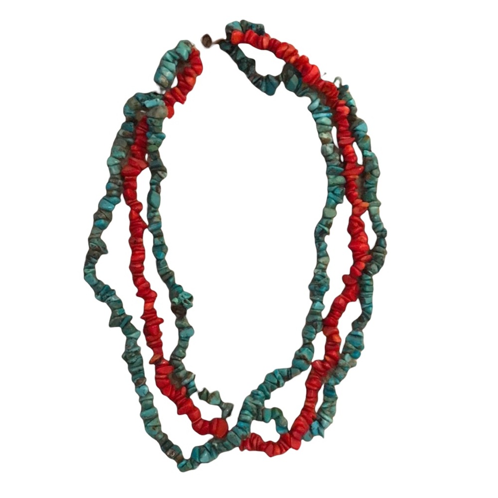 Turquoise & Coral Strand Necklace or Wrap Bracelet